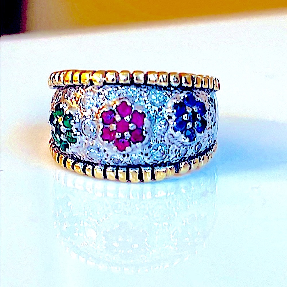 14k gold sapphire ruby, an emerald ring - Picture 3 of 13